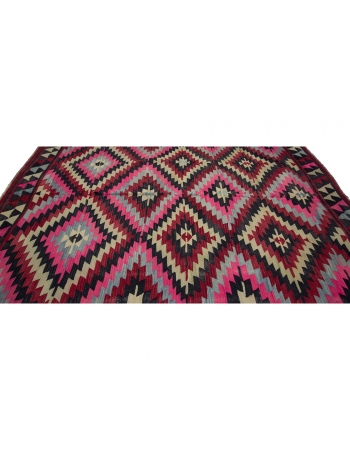 Vintage Pink & Black Turkish Kilim Rug