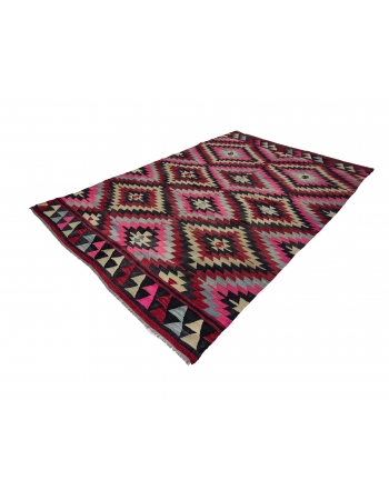 Vintage Pink & Black Turkish Kilim Rug