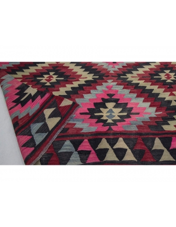 Vintage Pink & Black Turkish Kilim Rug