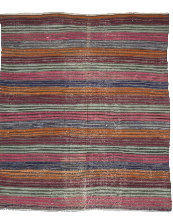 Vintage Colorful Striped Turkish Kilim Rug