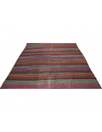 Vintage Colorful Striped Turkish Kilim Rug