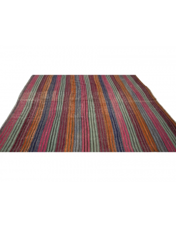 Vintage Colorful Striped Turkish Kilim Rug