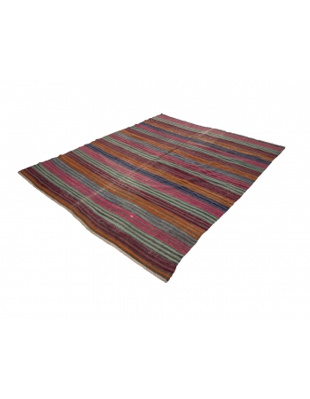 Vintage Colorful Striped Turkish Kilim Rug