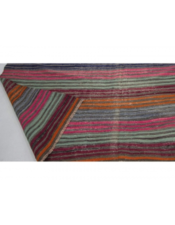 Vintage Colorful Striped Turkish Kilim Rug