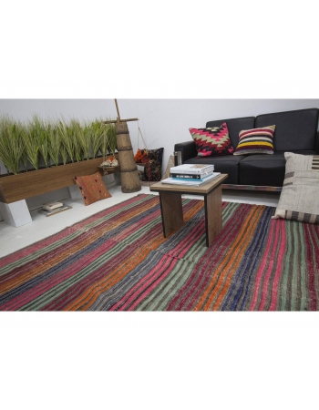 Vintage Colorful Striped Turkish Kilim Rug