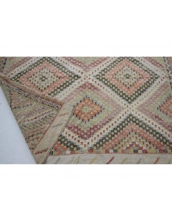 Embroidered Faded Vintage Turkish Kilim Rug