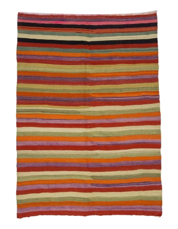 Striped Colorful Vintage Turkish Kilim Rug