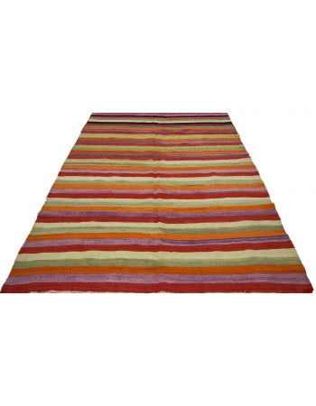 Striped Colorful Vintage Turkish Kilim Rug