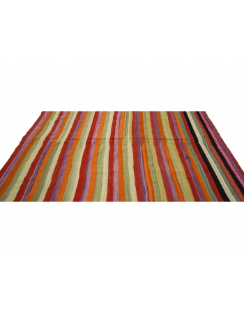 Striped Colorful Vintage Turkish Kilim Rug