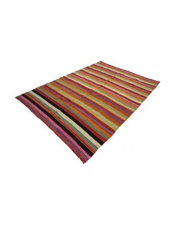 Striped Colorful Vintage Turkish Kilim Rug