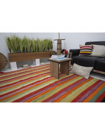 Striped Colorful Vintage Turkish Kilim Rug