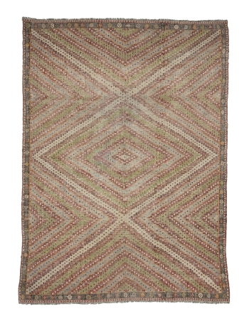 Embroidred Vintage Turkish Kilim Rug