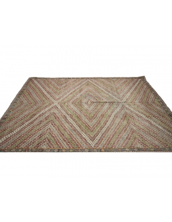 Embroidred Vintage Turkish Kilim Rug