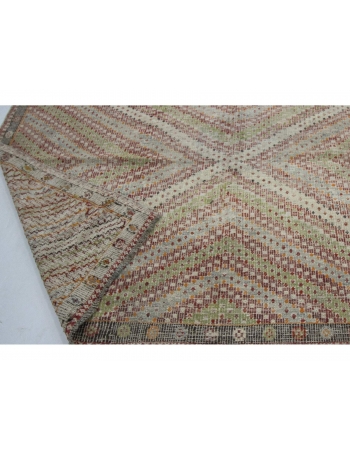 Embroidred Vintage Turkish Kilim Rug