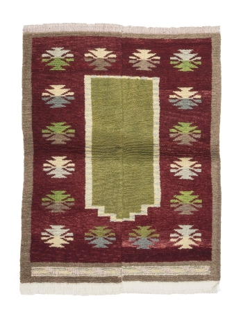 Green & Burgundy Vintage Tulu Rug