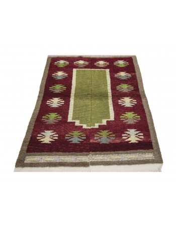 Green & Burgundy Vintage Tulu Rug