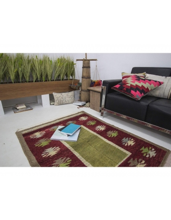 Green & Burgundy Vintage Tulu Rug