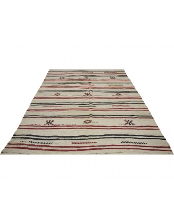 Striped Vintage Turkish Wool Kilim Rug