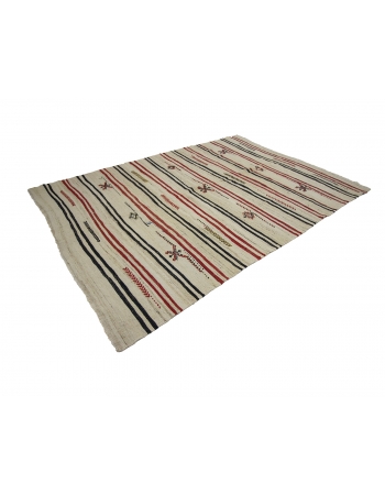 Striped Vintage Turkish Wool Kilim Rug