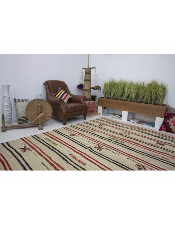 Striped Vintage Turkish Wool Kilim Rug