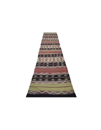 Embroidered Vintage Turkish Kilim Runner Rug