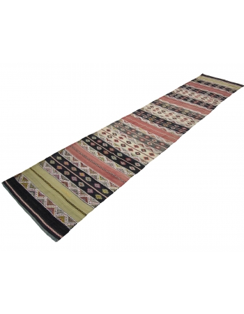 Embroidered Vintage Turkish Kilim Runner Rug