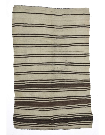 Striped Natural Vintage Kilim Wool Rug