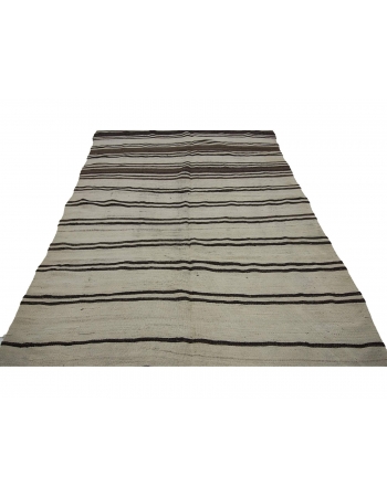 Striped Natural Vintage Kilim Wool Rug