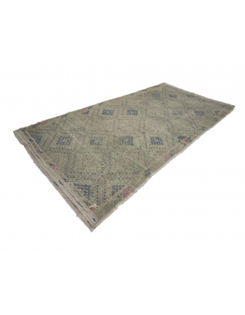 Vintage Washed Out Embroidered Kilim Rug