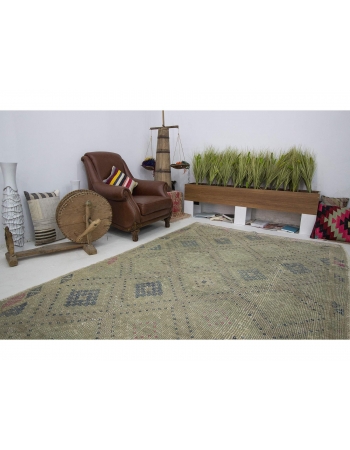 Vintage Washed Out Embroidered Kilim Rug