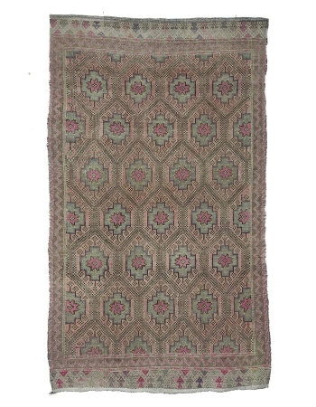 Embroidered Vintage Turkish Kilim Rug