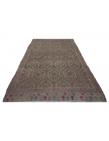 Embroidered Vintage Turkish Kilim Rug