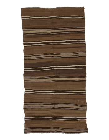 Striped Vintage Natural Brown Kars Kilim Rug