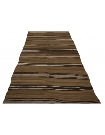 Striped Vintage Natural Brown Kars Kilim Rug