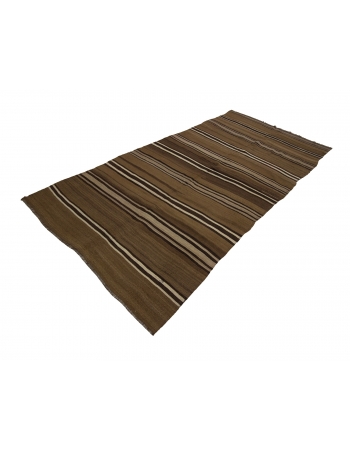 Striped Vintage Natural Brown Kars Kilim Rug