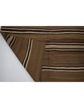 Striped Vintage Natural Brown Kars Kilim Rug