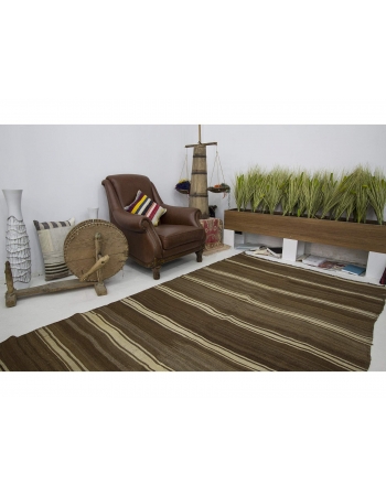 Brown Vintage Natural Wool Kilim Rug