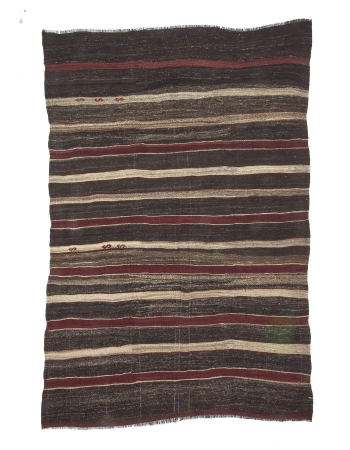 Vintage Burgundy & Gray Striped Kilim Rug