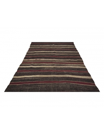 Vintage Burgundy & Gray Striped Kilim Rug