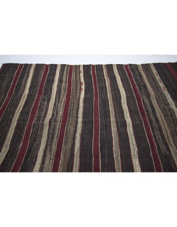 Vintage Burgundy & Gray Striped Kilim Rug