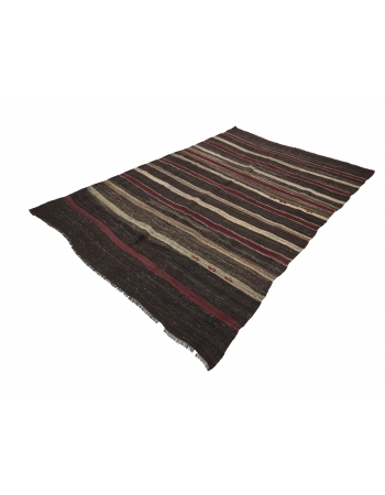 Vintage Burgundy & Gray Striped Kilim Rug