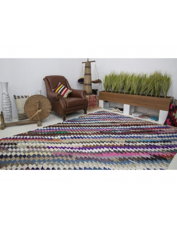 Colorful Vintage Unique Cotton Kilim Rug