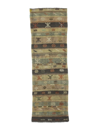 Embroidered Vintage Turkish Kilim Runner