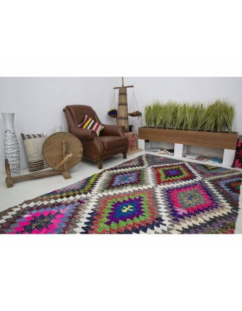 Colorful Vintage Turkish Kilim Rug