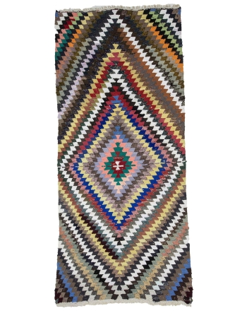 Vintage Colorful Turkish Cotton Kilim Rug