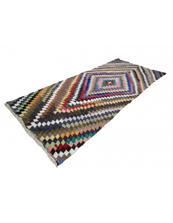 Vintage Colorful Turkish Cotton Kilim Rug