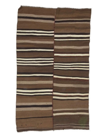 Brown & Black Striped Vintage Kilim Rug