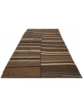 Brown & Black Striped Vintage Kilim Rug