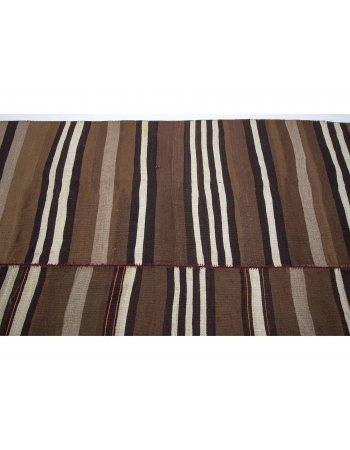 Brown & Black Striped Vintage Kilim Rug