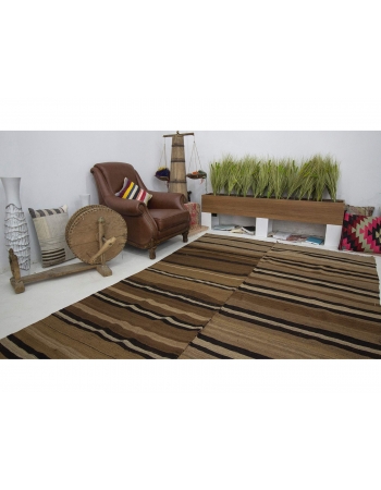 Black & Brown Striped Vintage Wool Kilim